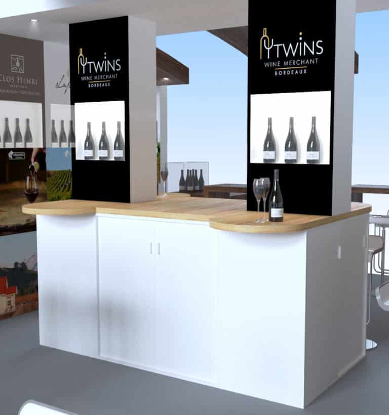 Mobilier vitrines et comptoir de dégustation vins