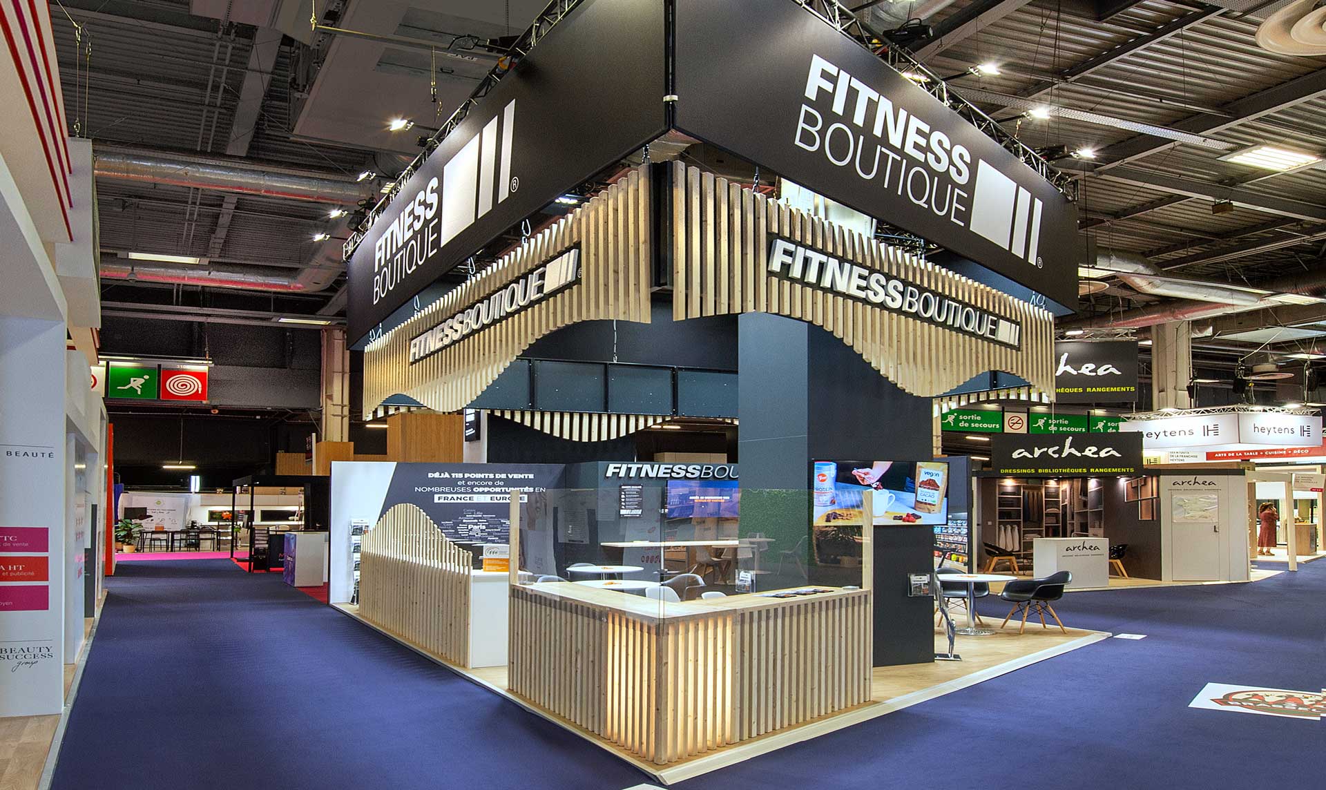 Conception du stand Fitness Boutique de 42m2 au Salon Franchise 2021 à Paris