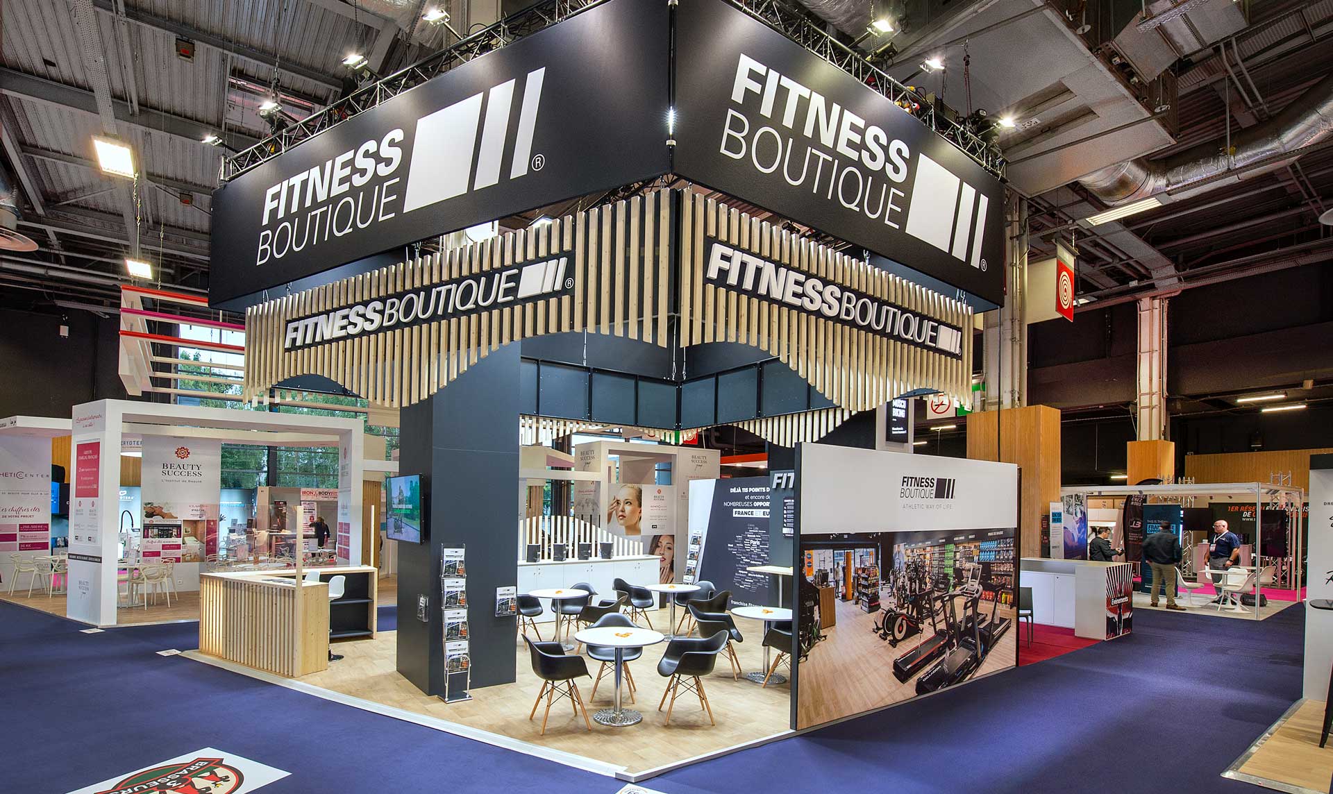 Fabrication du stand Fitness Boutique de 42m2 au Salon Franchise 2021 à Paris